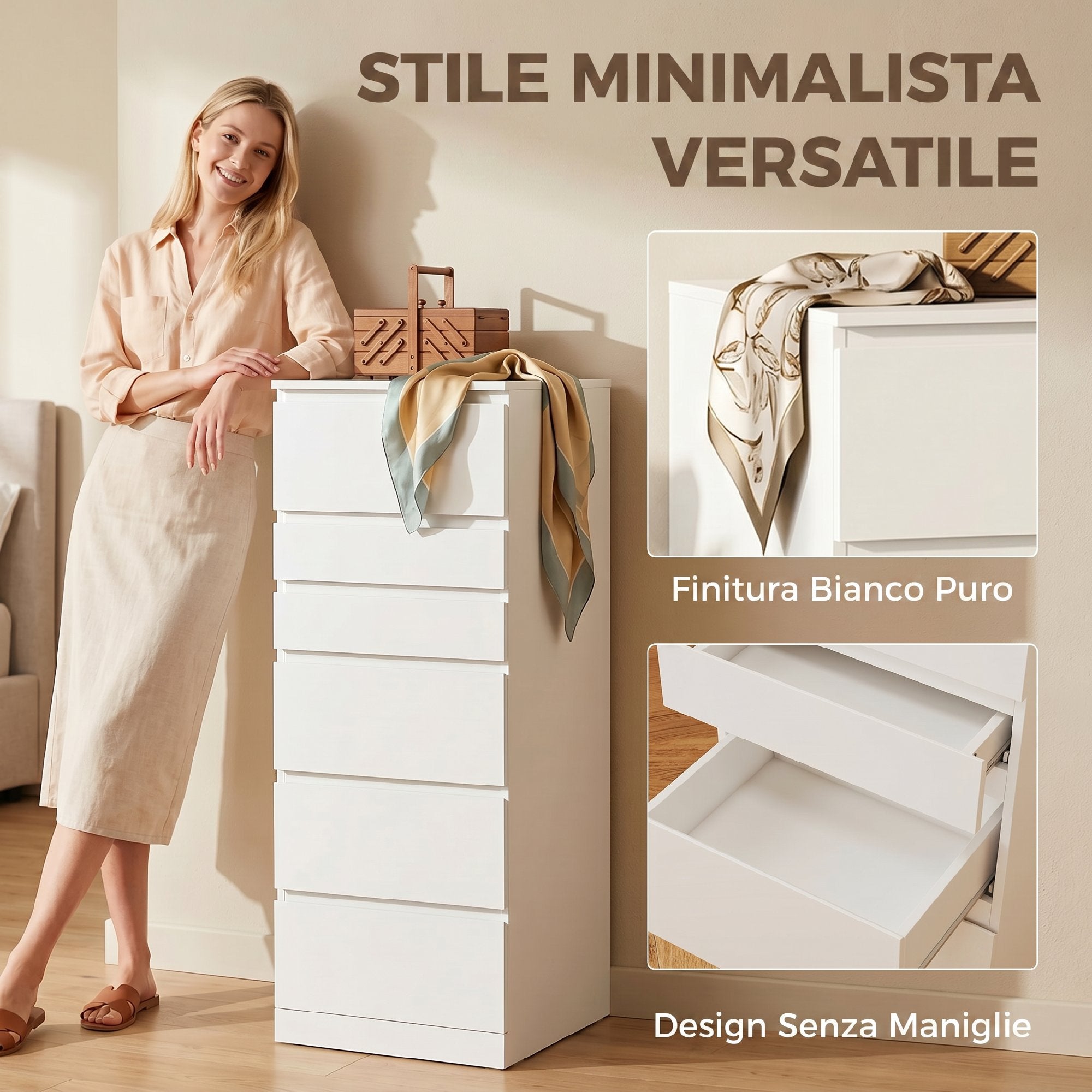 HOMCOM 6-Drawer Bedroom Chest with Hinged Mirror, 40x48x110 cm, White