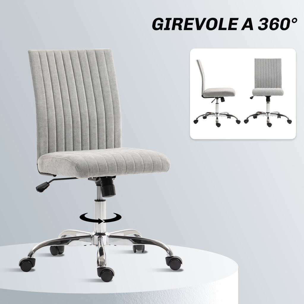 Armless Office Chair with Adjustable Height and Swivel Seat, Fabric Upholstery, Grey