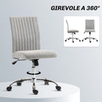 Armless Office Chair with Adjustable Height and Swivel Seat, Fabric Upholstery, Grey