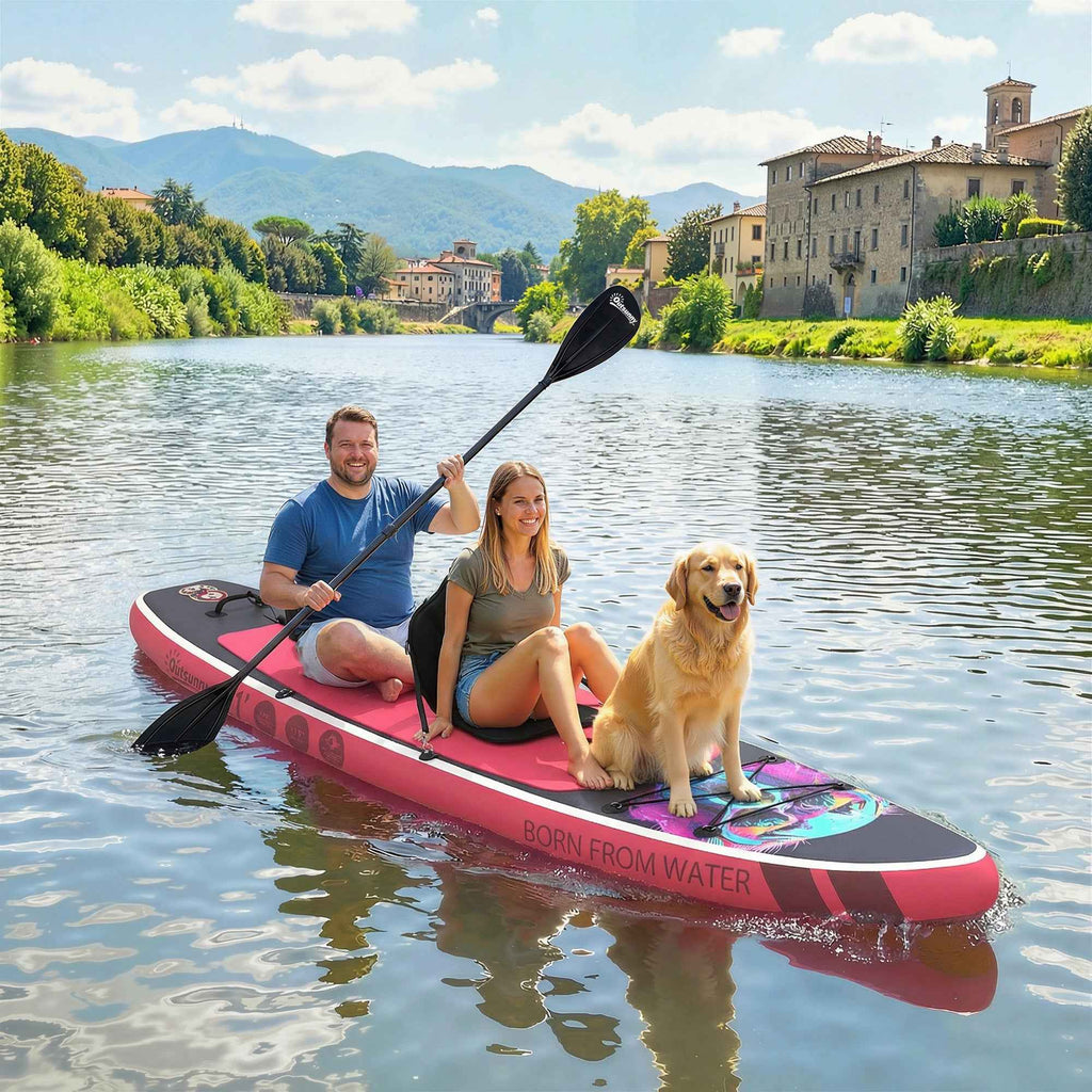 Outsunny Inflatable SUP with Seat, Paddle and Accessories, in Plastic and EVA, 335x82x15 cm, Blue and Pink