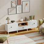 HOMCOM 70" Max TV Stand with 2 Drop-Door Doors, Drawer and Open Shelf, Wooden, 150x35x45 cm, White and Wood Color