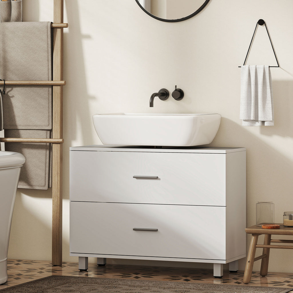 Modern Under Sink Cabinet with 2 Drawers and Dividers for Pedestal-Free Sink, 80x30x60 cm, White