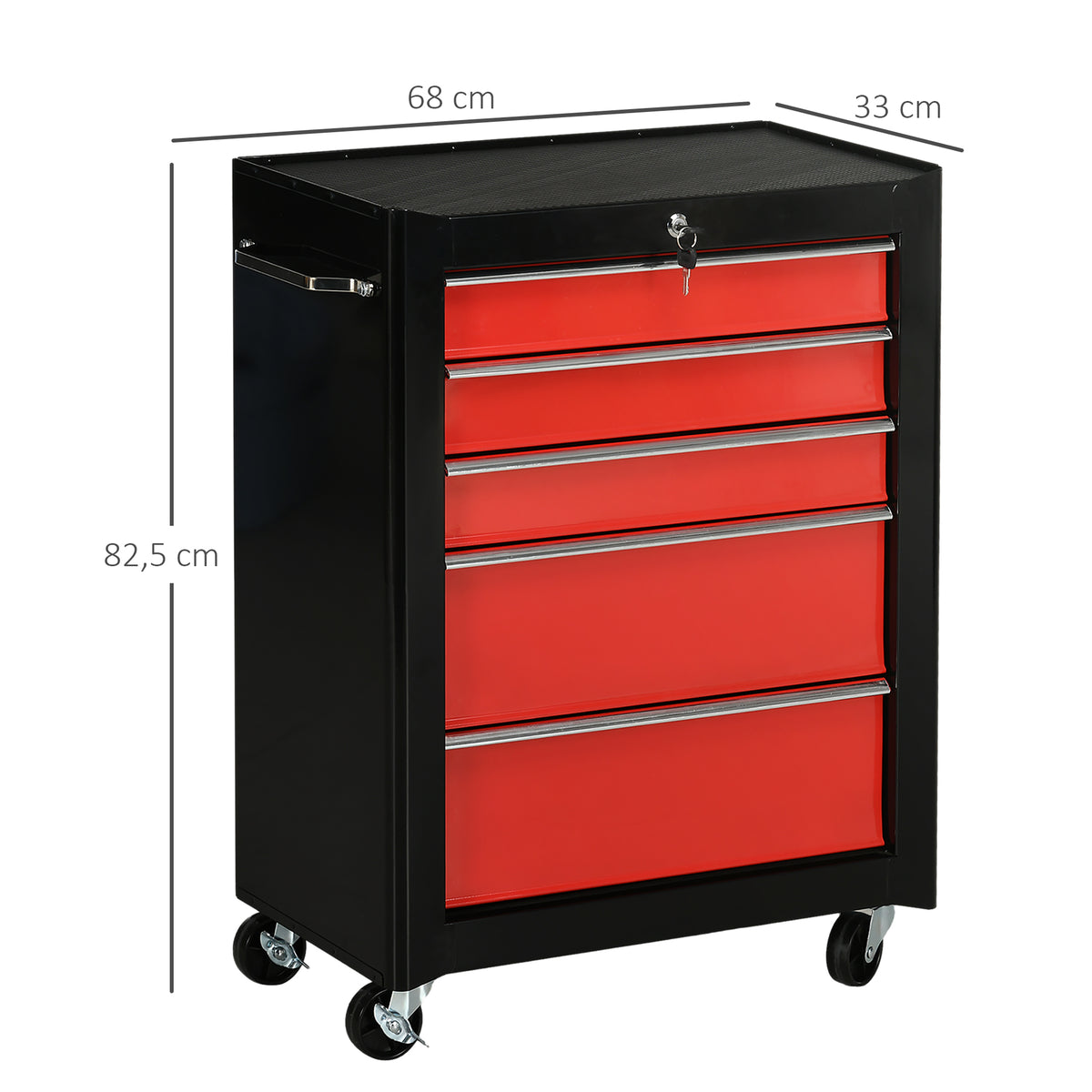 HOMCOM Tool Cart with 5 Drawers, EVA Mats, Lock and 2 Keys, 4 Swivel Wheels, Black Red