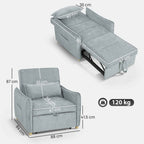HOMCOM 3-in-1 Reclining Sofa Bed with Cushion, Chenille Upholstery, 88x84x87 cm, Grey