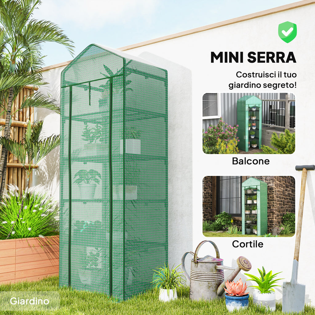 Outsunny 5-Tier Greenhouse with Zip Door, Steel and PE, 69x49x193 cm, Green
