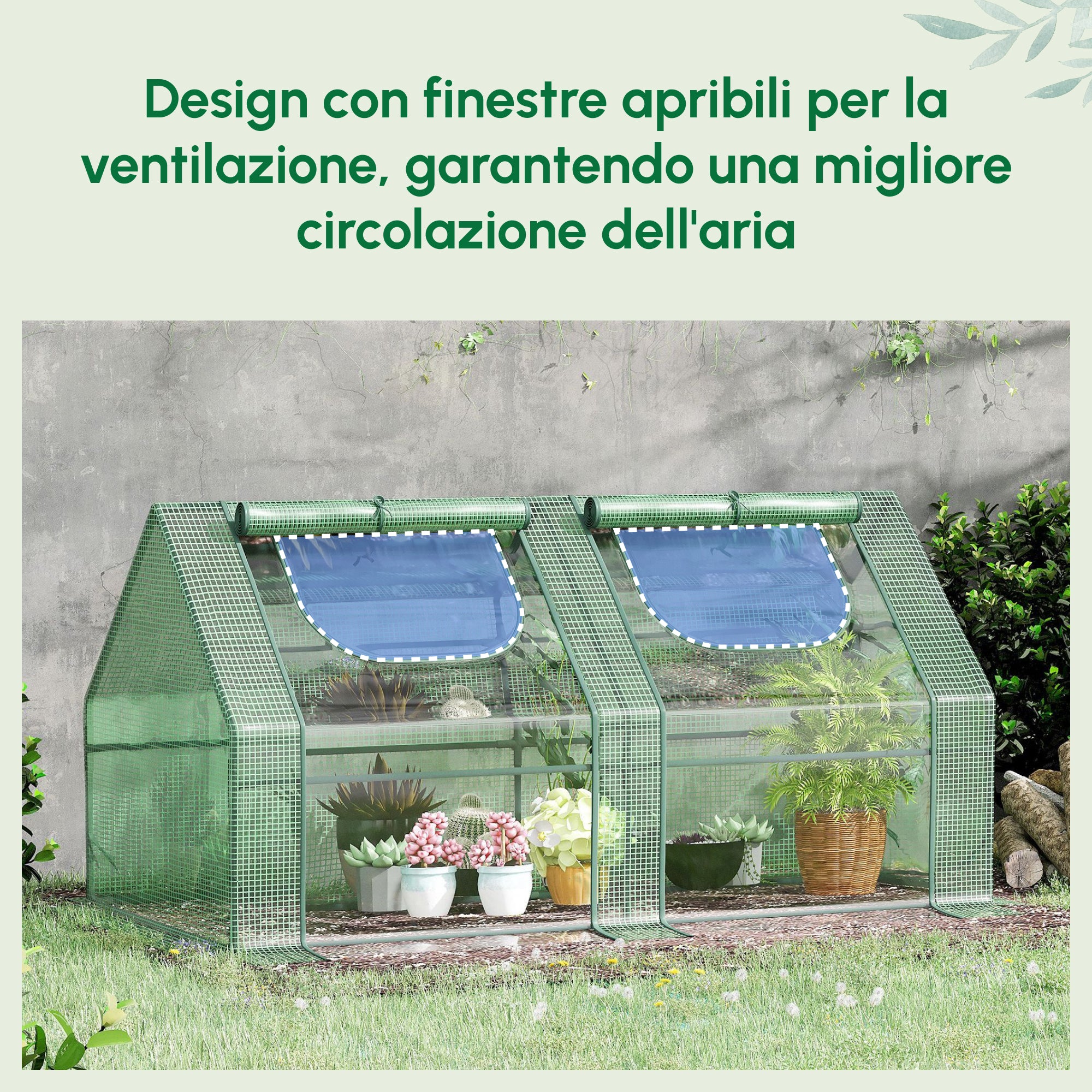 Outsunny Greenhouse for Vegetables and Vegetables with 2 PE and PVC Covers, Steel Structure - Green 180x90x90cm
