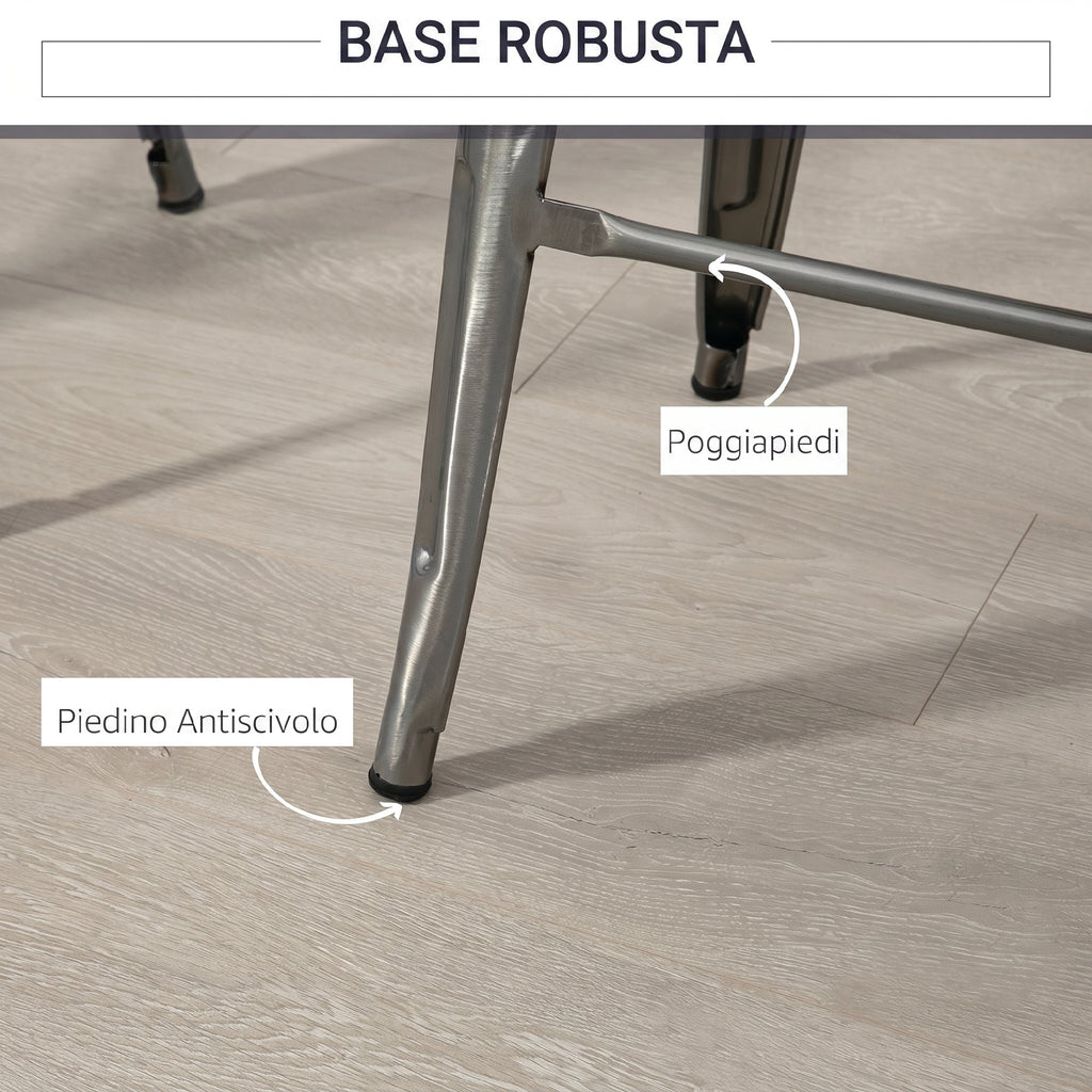 HOMCOM Set of 4 Stackable Bar Stools with Footrest, Industrial Style, Steel, for Dining Room, Silver