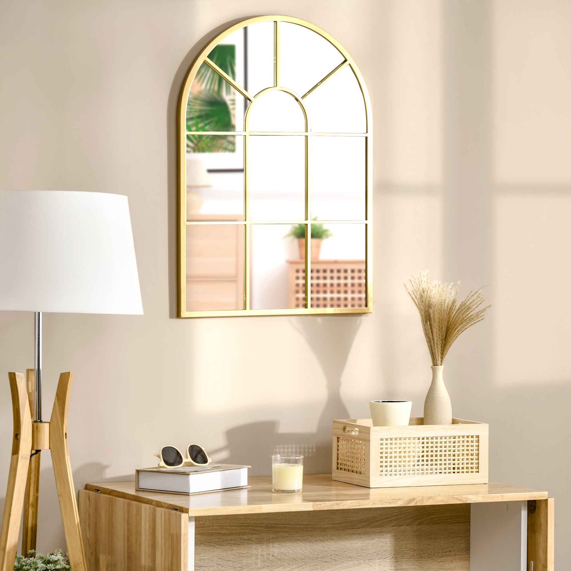 HOMCOM Modern Arched Wall Mirror 70x50cm for Bedroom and Living Room, Gold