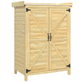 Outsunny Wooden Garden Cabinet with Steel Top, Shelves and Hooks, 71.5x39x95 cm