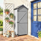 Outsunny Wooden Shed, 77x52.5x178cm, Wardrobe with Folding Workbench