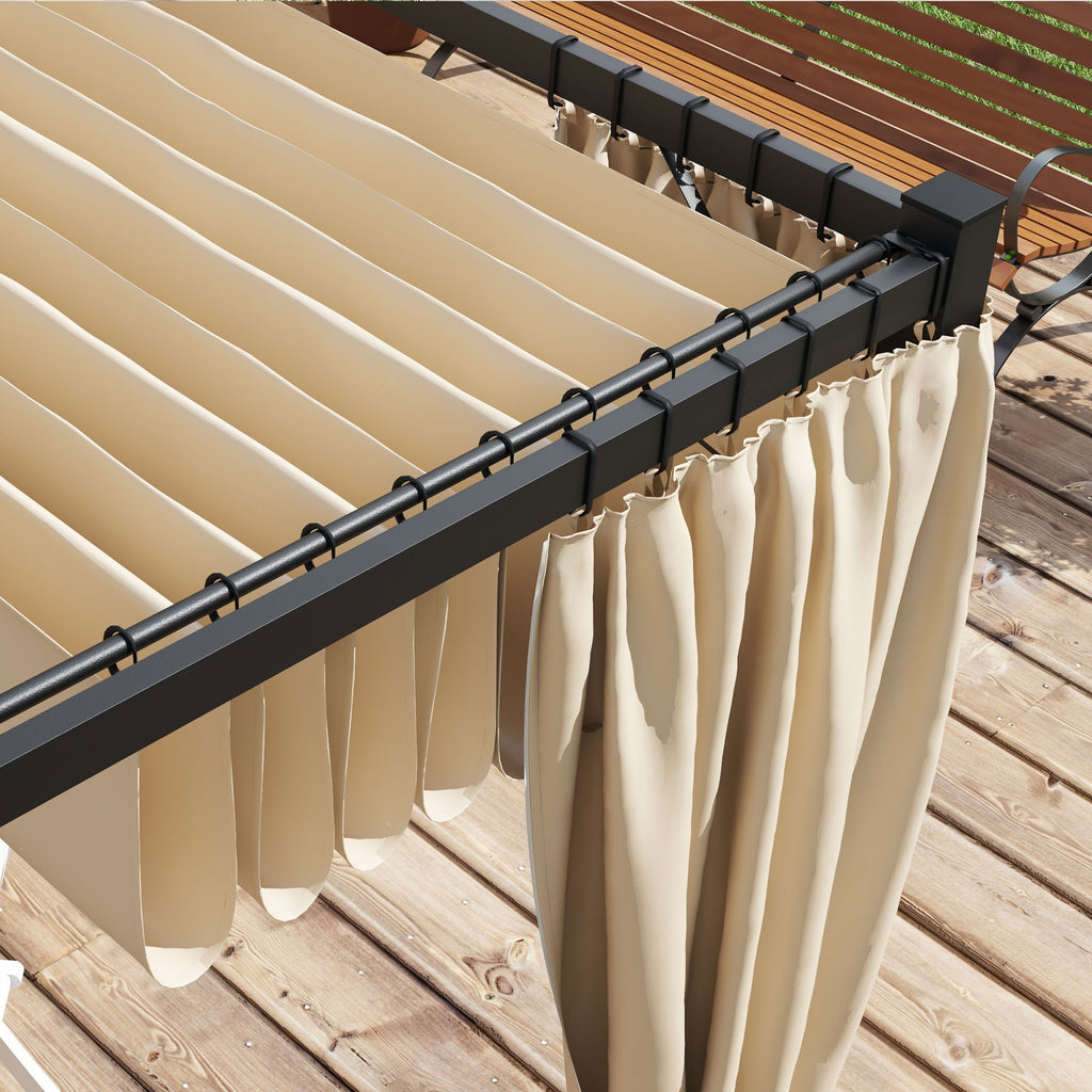 Outsunny garden pergola with retractable roof and curtains, metal and polyester, 300x300x227 cm, beige - Borgè