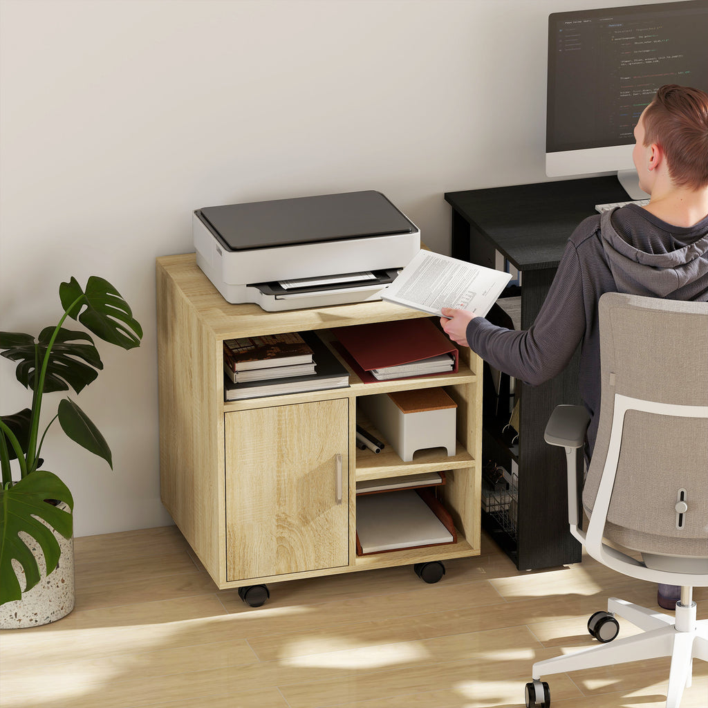 HOMCOM Printer Cabinet with Open Shelves and Wooden Cabinet, 60x50x65.5cm, Wood Color