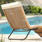 Outsunny S-Shaped Outdoor Lounger with Cushion, in PE Rattan and Steel, 175x57x80 cm, Cream
