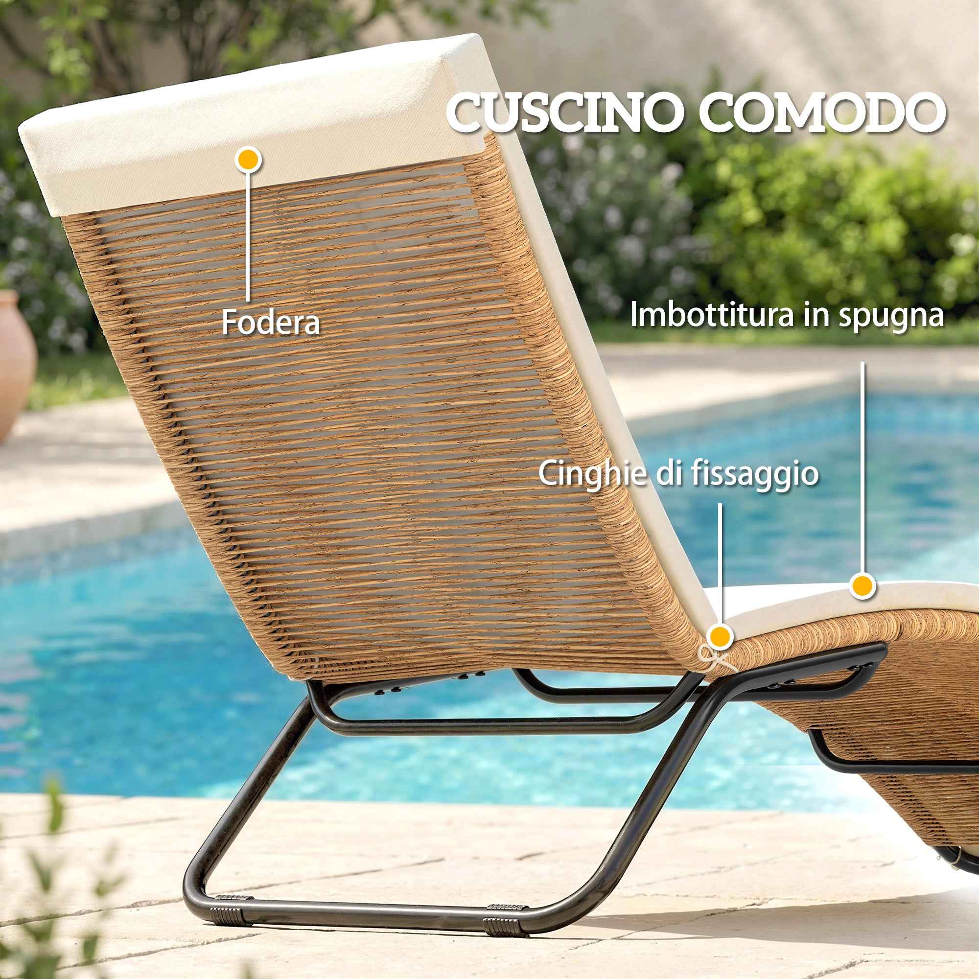 Outsunny S-Shaped Outdoor Lounger with Cushion, in PE Rattan and Steel, 175x57x80 cm, Cream