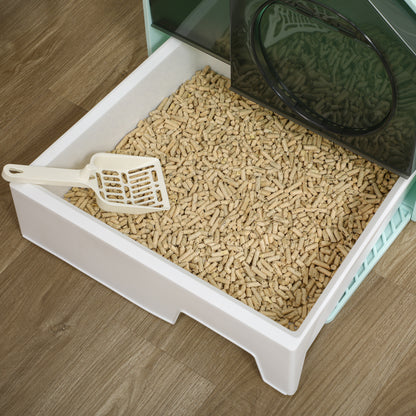 Closed Cat Litter Box with Removable Tray, Mat and Scoop, 47x45x42cm, Light Blue - Borgè