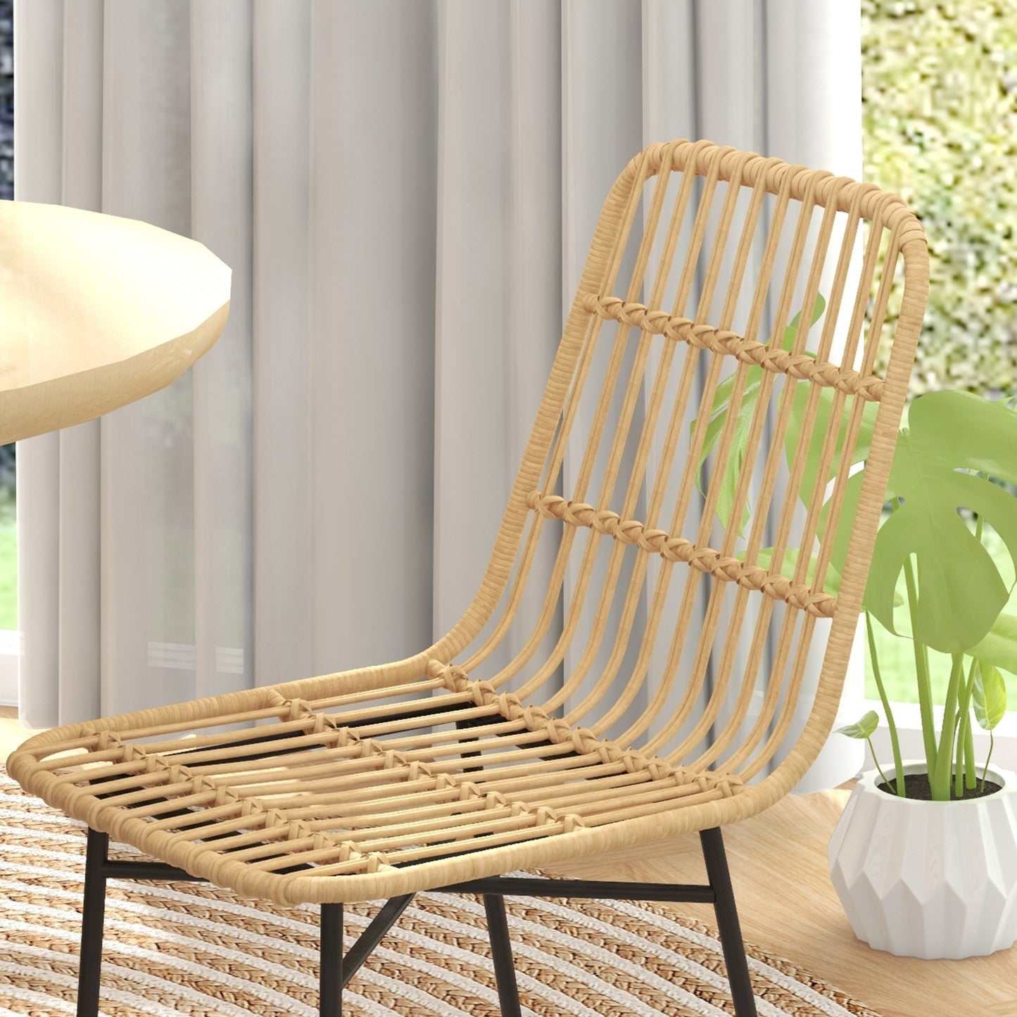 HOMCOM Set of 2 Boho Style Kitchen and Living Room Chairs in PE Rattan and Steel, 45x57x83 cm, Yellow - Borgè