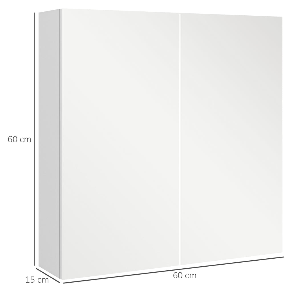 kleankin Mirrored Cabinet with 3 Adjustable Internal Shelves, in Wood and Glass, 60x15x60 cm, White