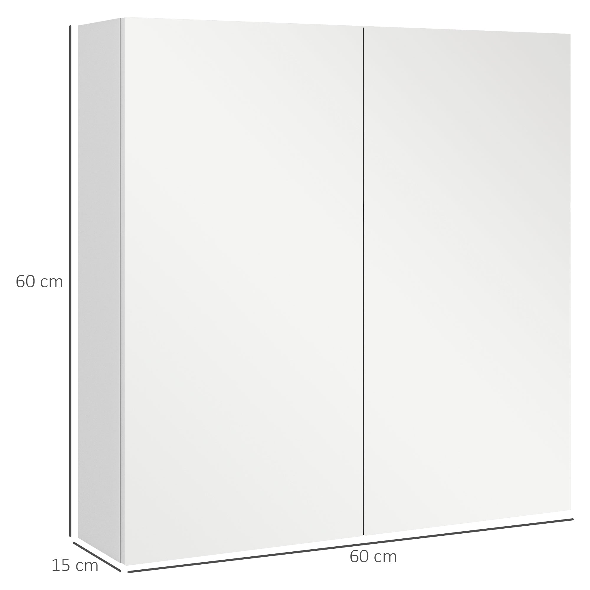 kleankin Mirrored Cabinet with 3 Adjustable Internal Shelves, in Wood and Glass, 60x15x60 cm, White