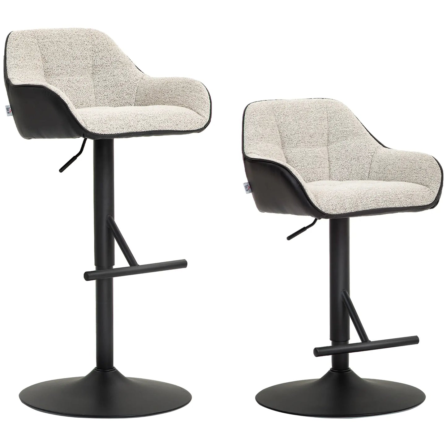 Set of 2 Height Adjustable Padded Stools with Backrest and Armrests, 52.5x53x86.5-108 cm, Black Light Grey