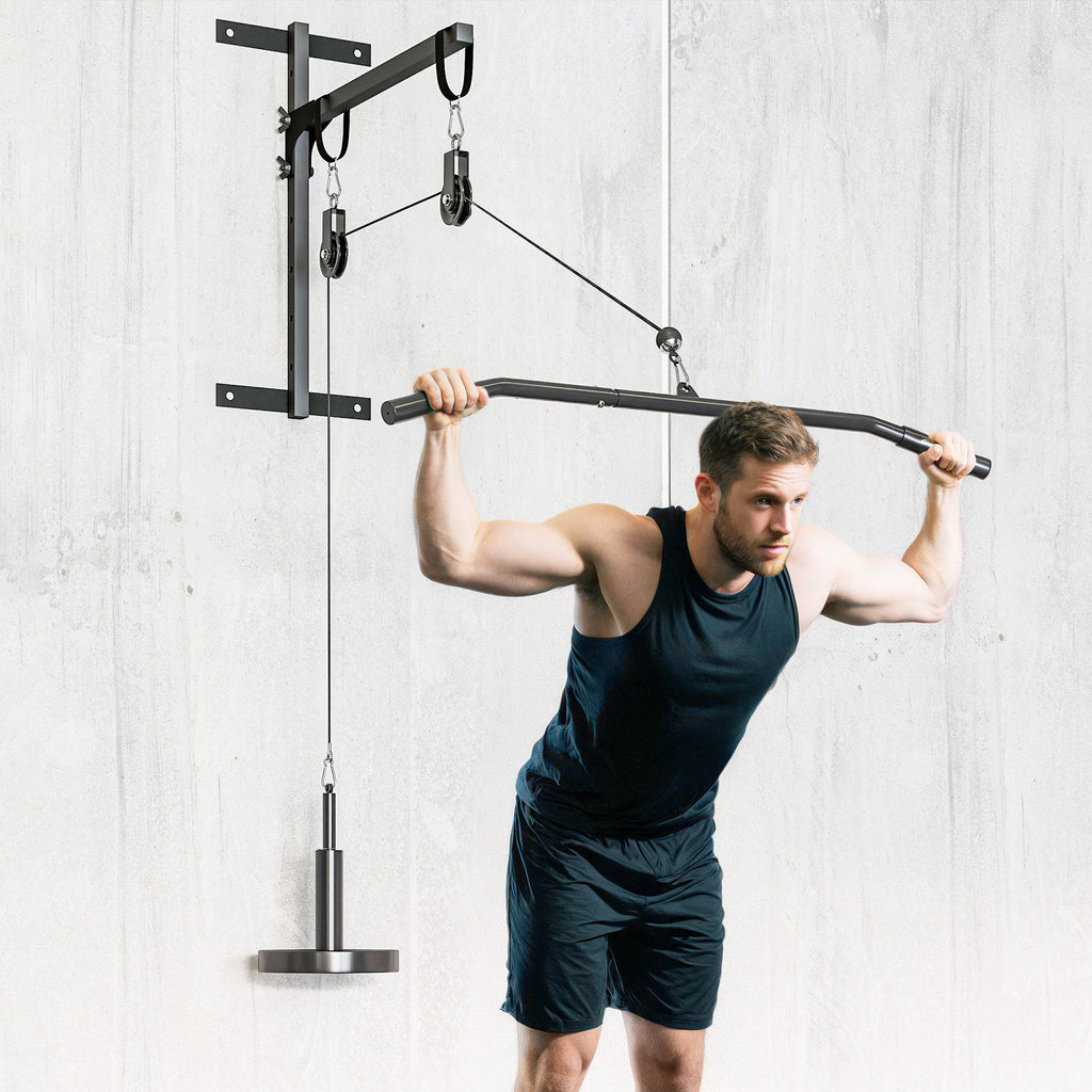 SPORTNOW Pulley Machine Home Gym and LAT Pulley Machine, Universal Weight Plate Attachment and Accessories