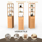 Tall Bamboo Bathroom Cabinet with 3 Open Shelves, a Drawer and a Cabinet, 32x30x163 cm, Wood color