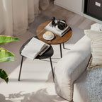 Set of 2 Stackable Coffee Tables with Metal Frame for Living Room and Office, Walnut and Black