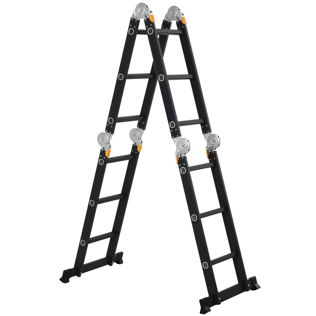 5 in 1 Black Aluminum Ladder for Indoor and Outdoor Use, Max Load 150kg, 370x61x11 cm
