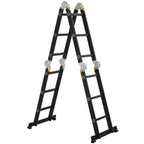 5 in 1 Black Aluminum Ladder for Indoor and Outdoor Use, Max Load 150kg, 370x61x11 cm