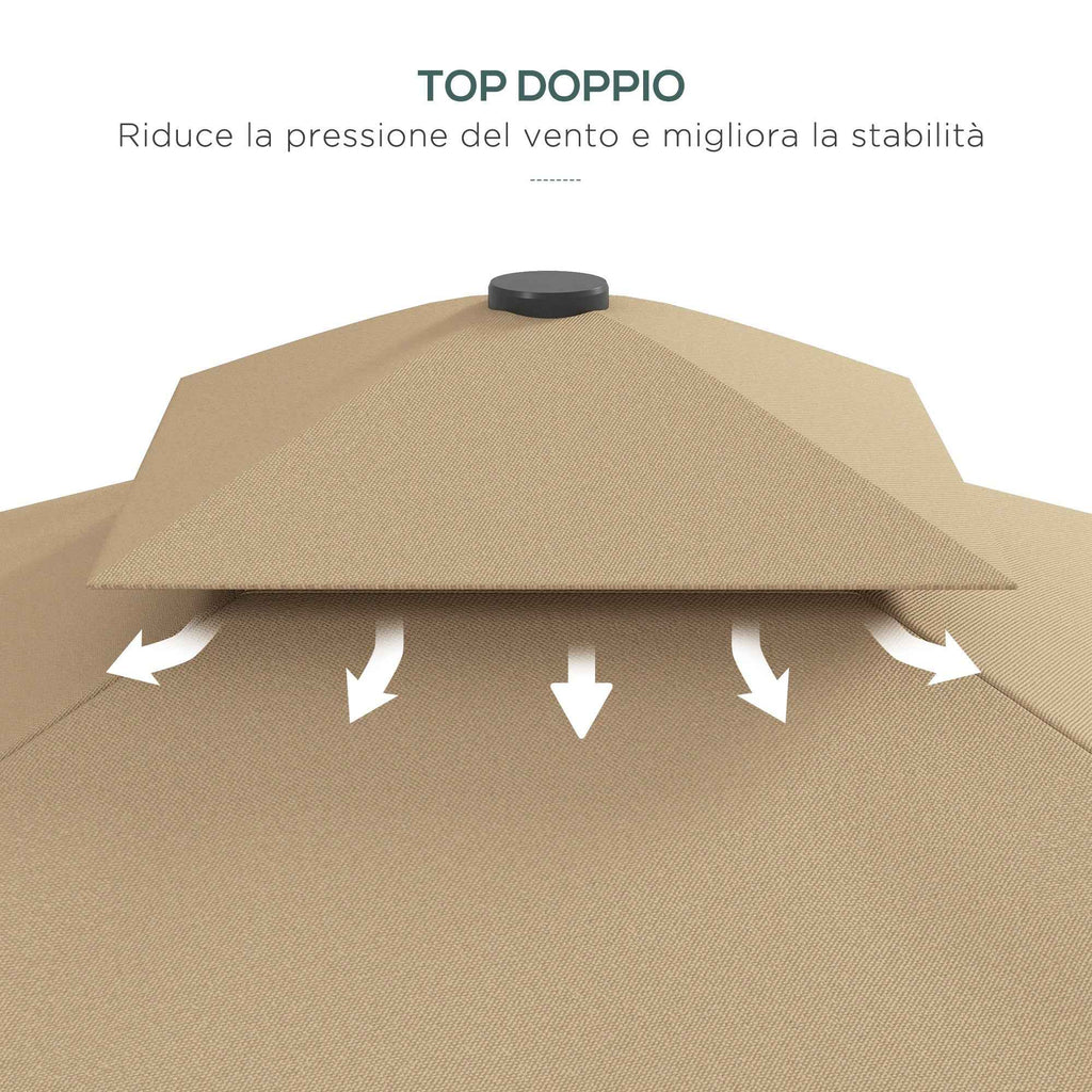 Outsunny Cantilever Umbrella with Double Roof, Crank Opening and Cross Base, 2.5x2.5m, Khaki