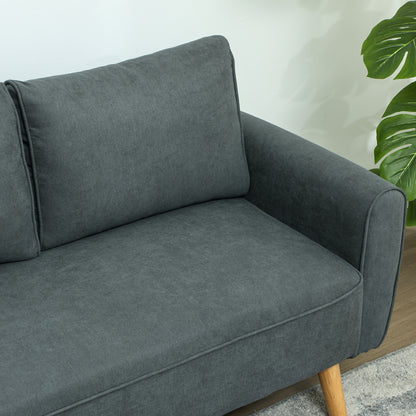 Space Saving 2 Seater Sofa with Back Cushions, in Velvet and Wood Effect Fabric, 145x75x78 cm, Grey