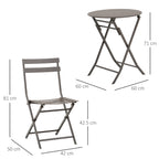 3-Piece Folding Garden Table and Chairs Set, Brown Steel, for Balcony, Terrace, Outdoor