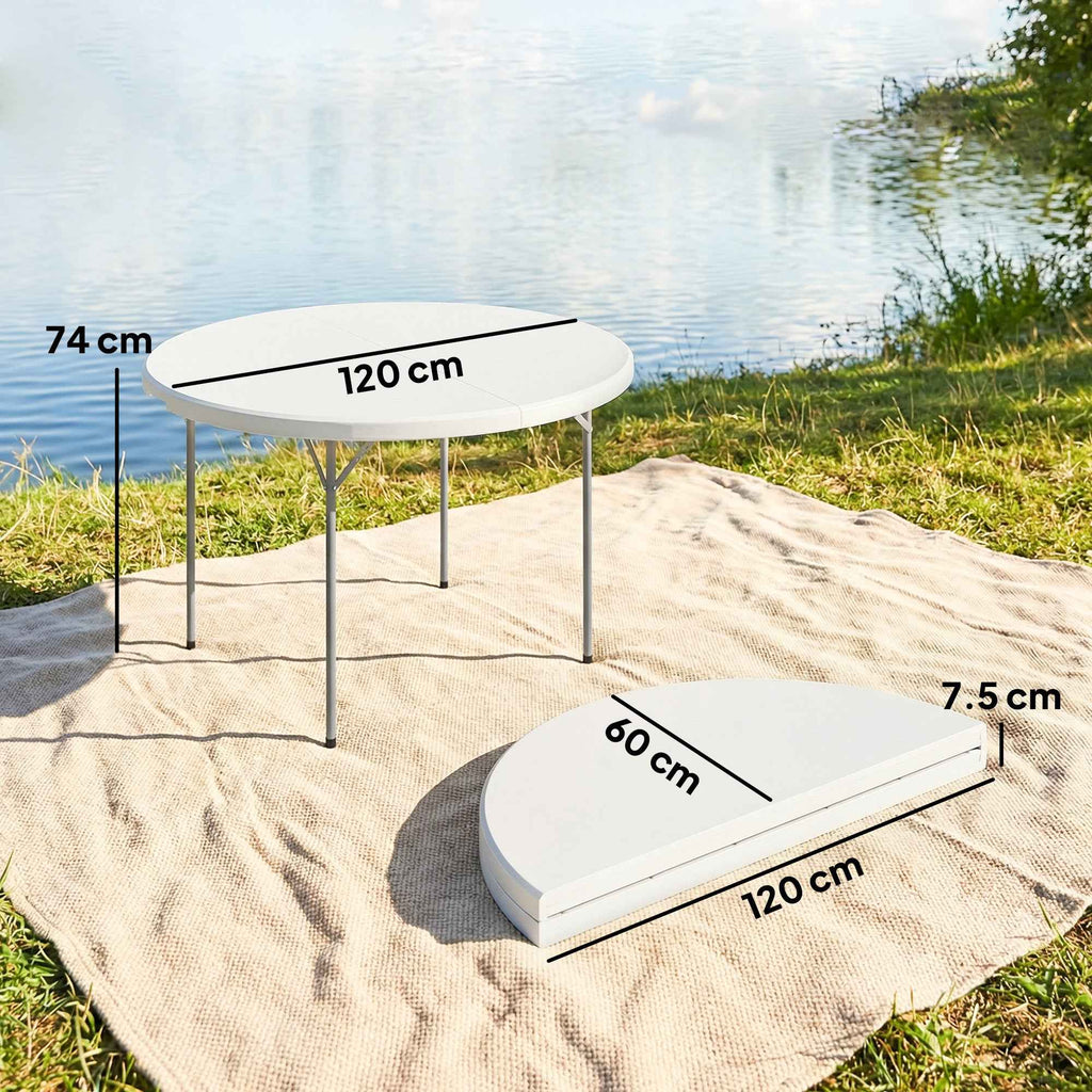 Outsunny Round Folding Camping Table in Metal and HDPE, 120x120x74 cm, White