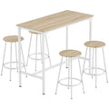 HOMCOM 5-Piece Dining Set with 110x50x89.5cm Bar Counter and Ø30x60.5cm Stools in Wood and Metal, Wood Color