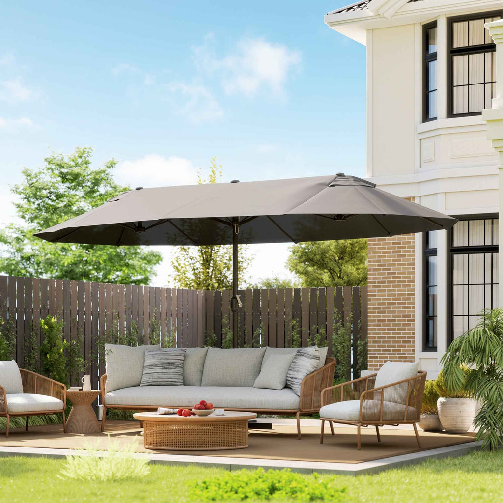Outsunny Double Umbrella with 12 Ribs, Cross Base and Crank, in Steel and Polyester, 455x265x238 cm, Grey
