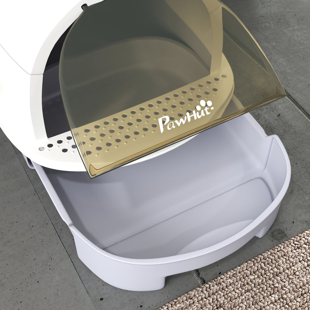 Closed Cat Litter Box with Removable Tray, Scoop and Activated Carbon Filter, Grey