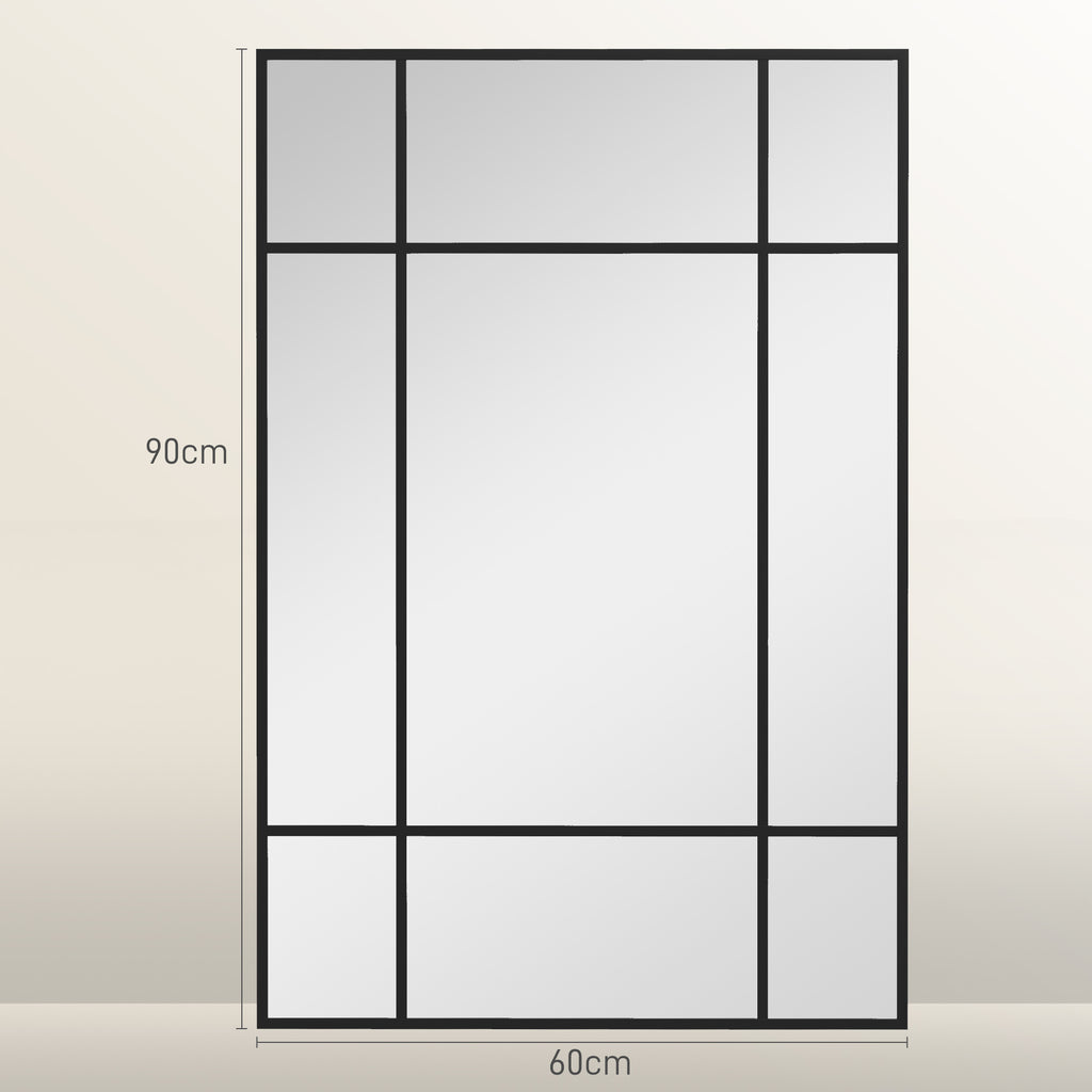 HOMCOM Window Style Wall Mirror with Vertical and Horizontal Mounting, 90x60 cm, Black
