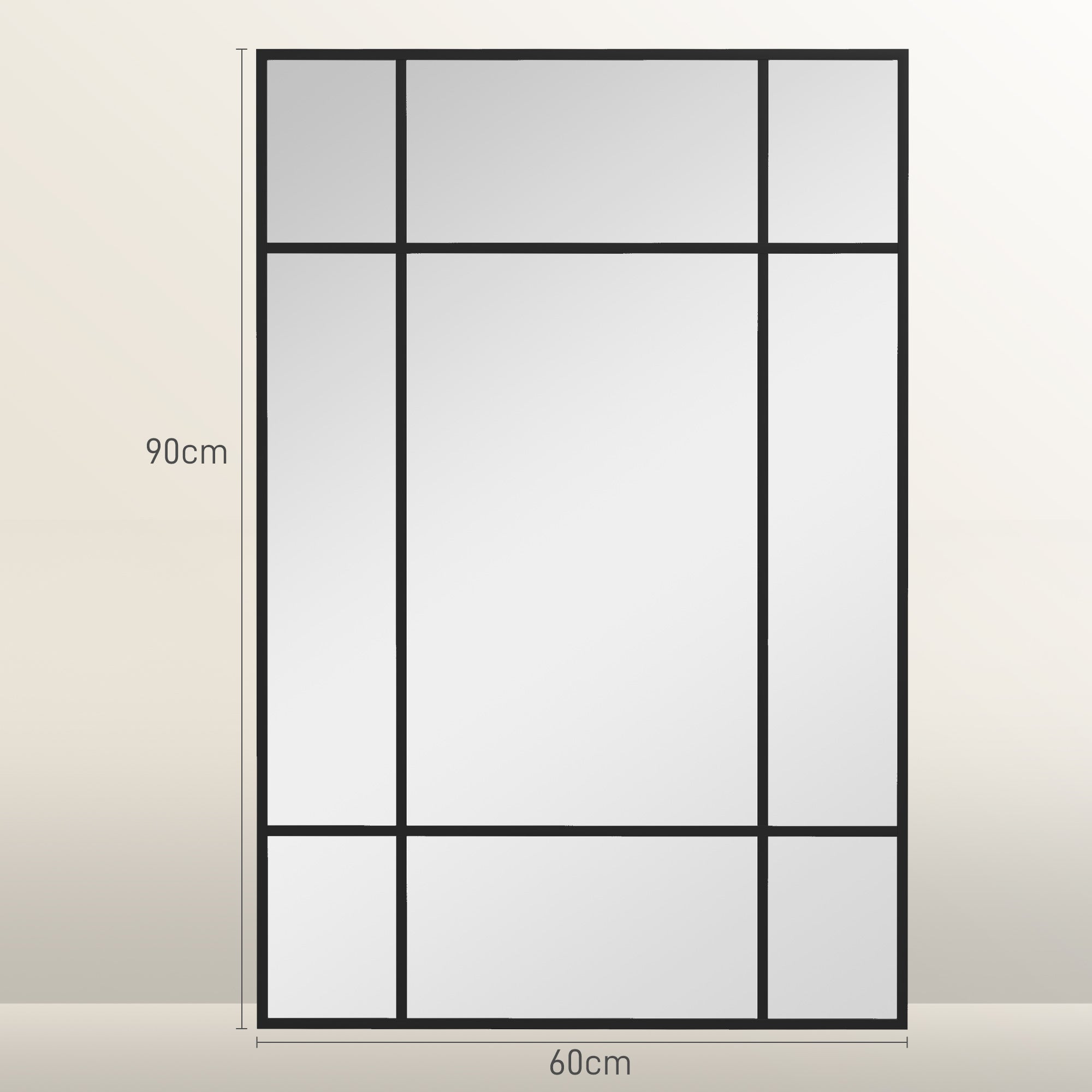 HOMCOM Window Style Wall Mirror with Vertical and Horizontal Mounting, 90x60 cm, Black