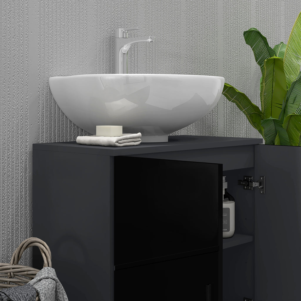 kleankin Bathroom Vanity Unit for Pedestal with Cabinet 2 Doors, 60x30x60cm, Black - Borgè