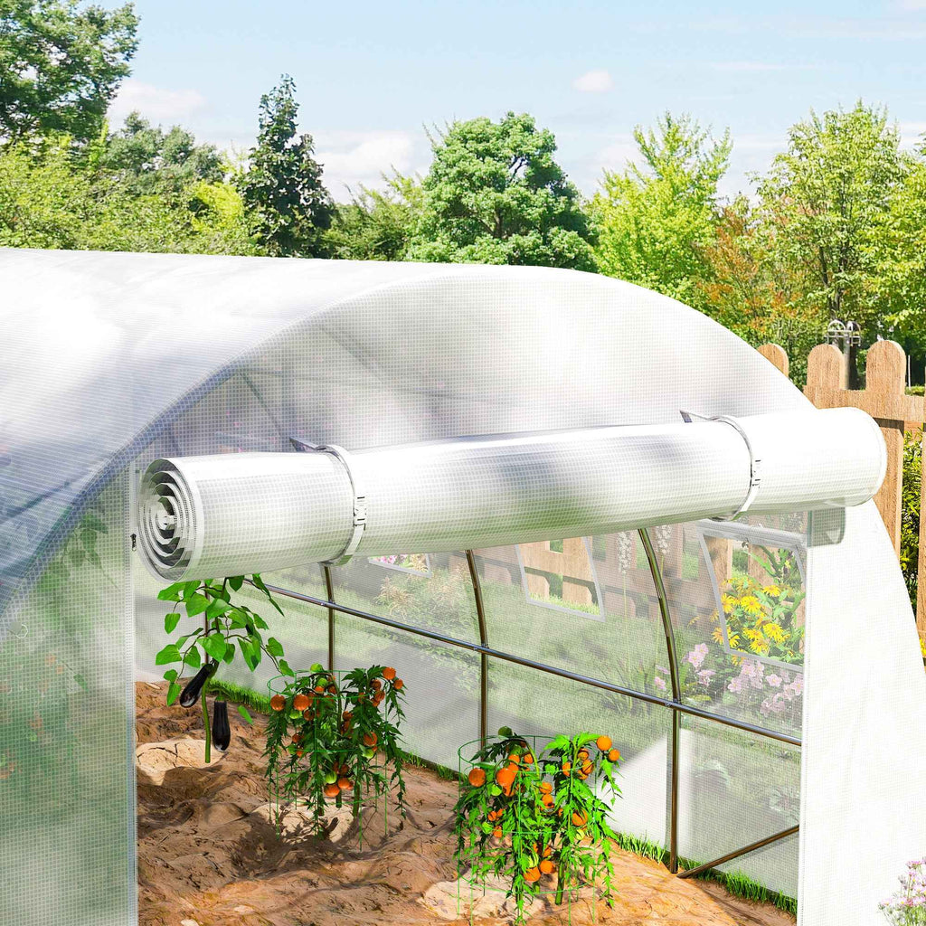 Outsunny PE Greenhouse Cover with 8 Windows, Roll-Up Door and Buried Edges, 4x3x2 m, White