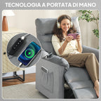 Recliner Chair with 8 Massage Points and 5 Modes, Footrest, Heating, Velvet Fabric, Grey