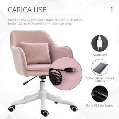 Pink 2-Point Massage Office Chair with Cushion and Armrests, Fabric, 57x70x78-86 cm