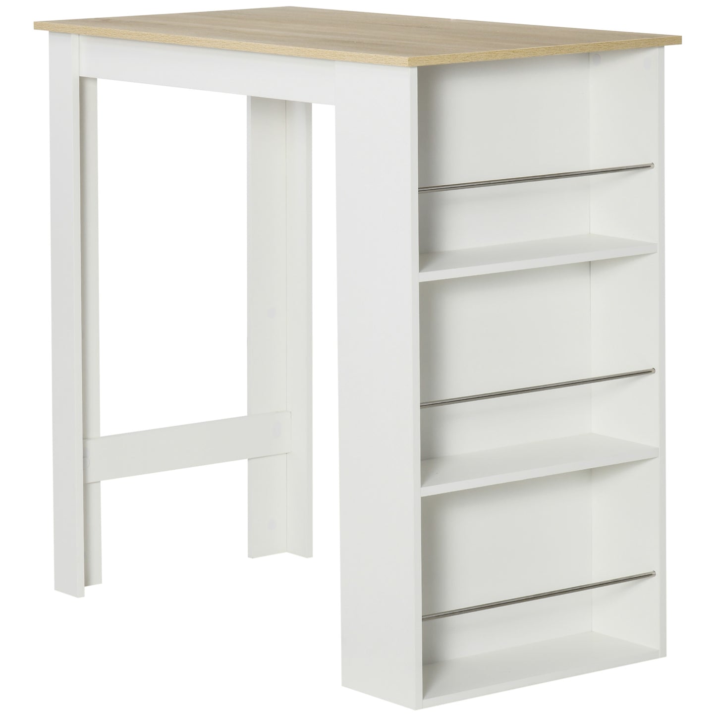 HOMCOM Bar Table with 3 Shelves and Protective Bars, in Steel and Chipboard, 112x57x106 cm, White