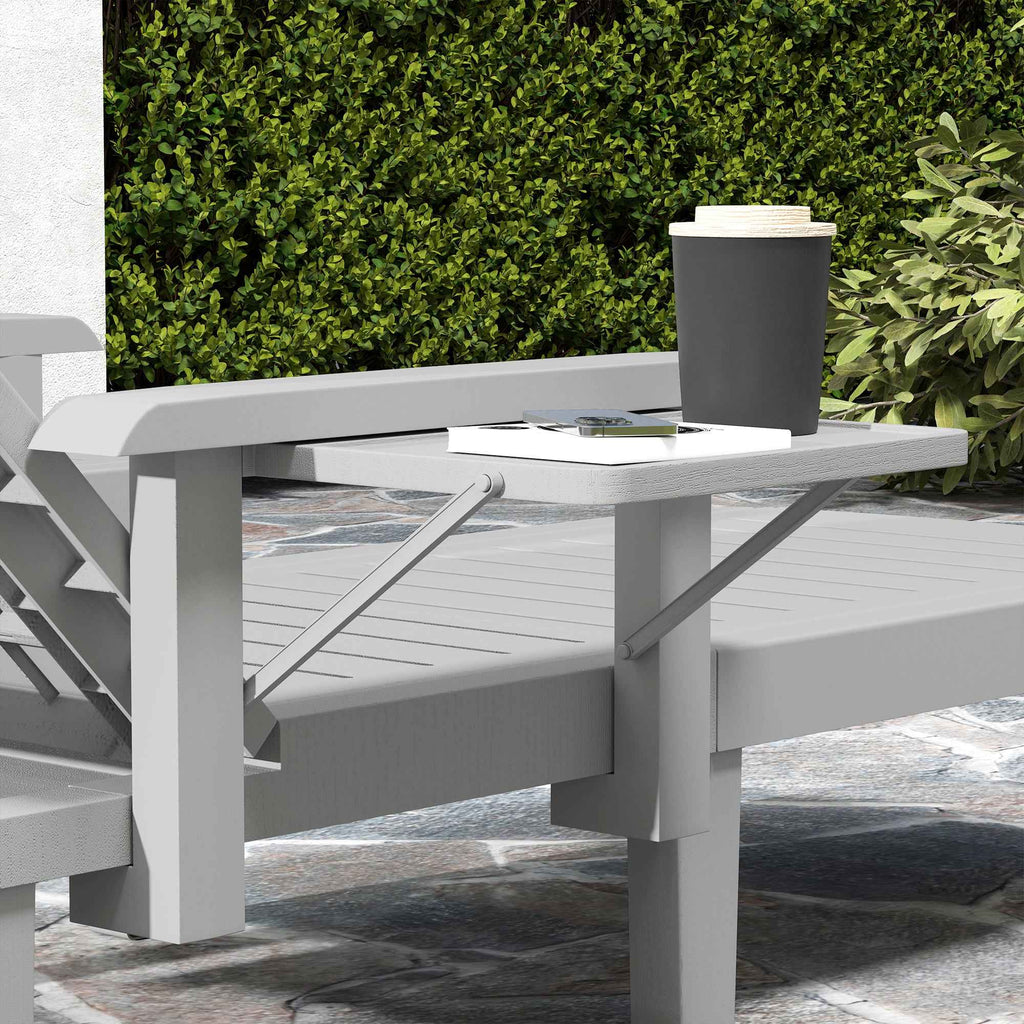 Outsunny Adjustable Garden Lounger with Table and Armrests, in Polypropylene, 79x158x88 cm, Light Grey