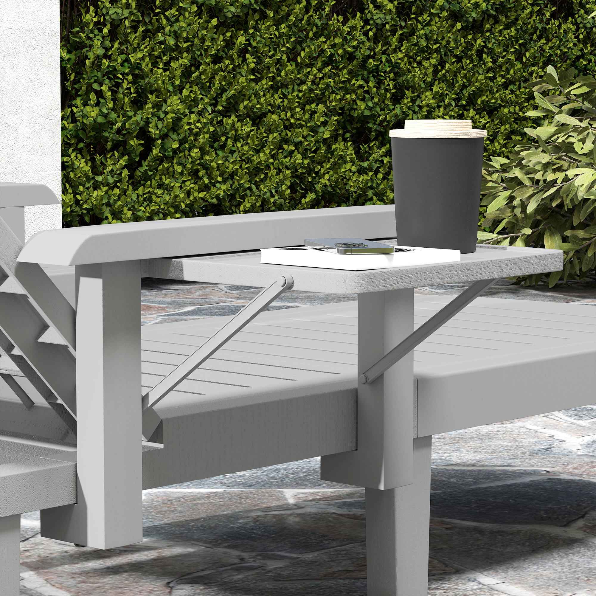 Outsunny Adjustable Garden Lounger with Table and Armrests, in Polypropylene, 79x158x88 cm, Light Grey
