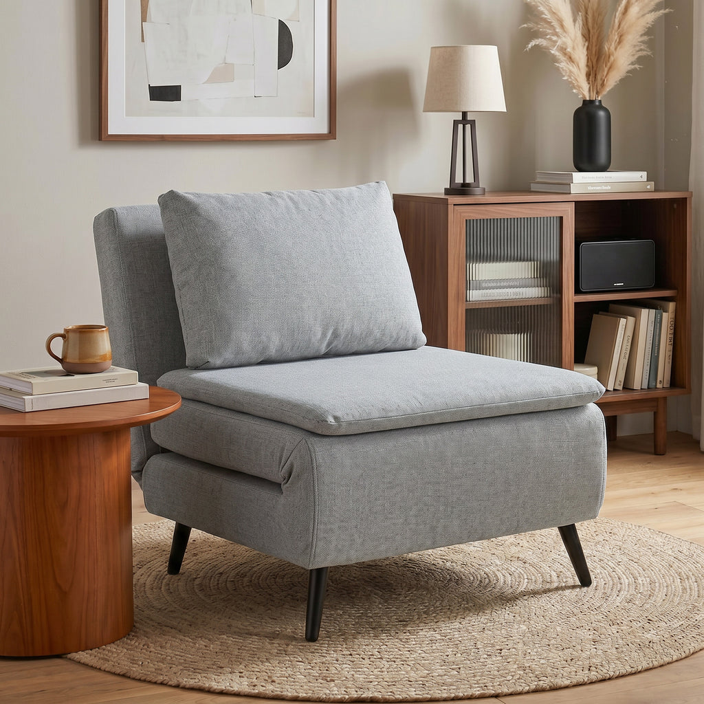 HOMCOM 3-in-1 Sofa Bed with Adjustable Backrest and Cushion, in Light Grey Linen-Effect Fabric