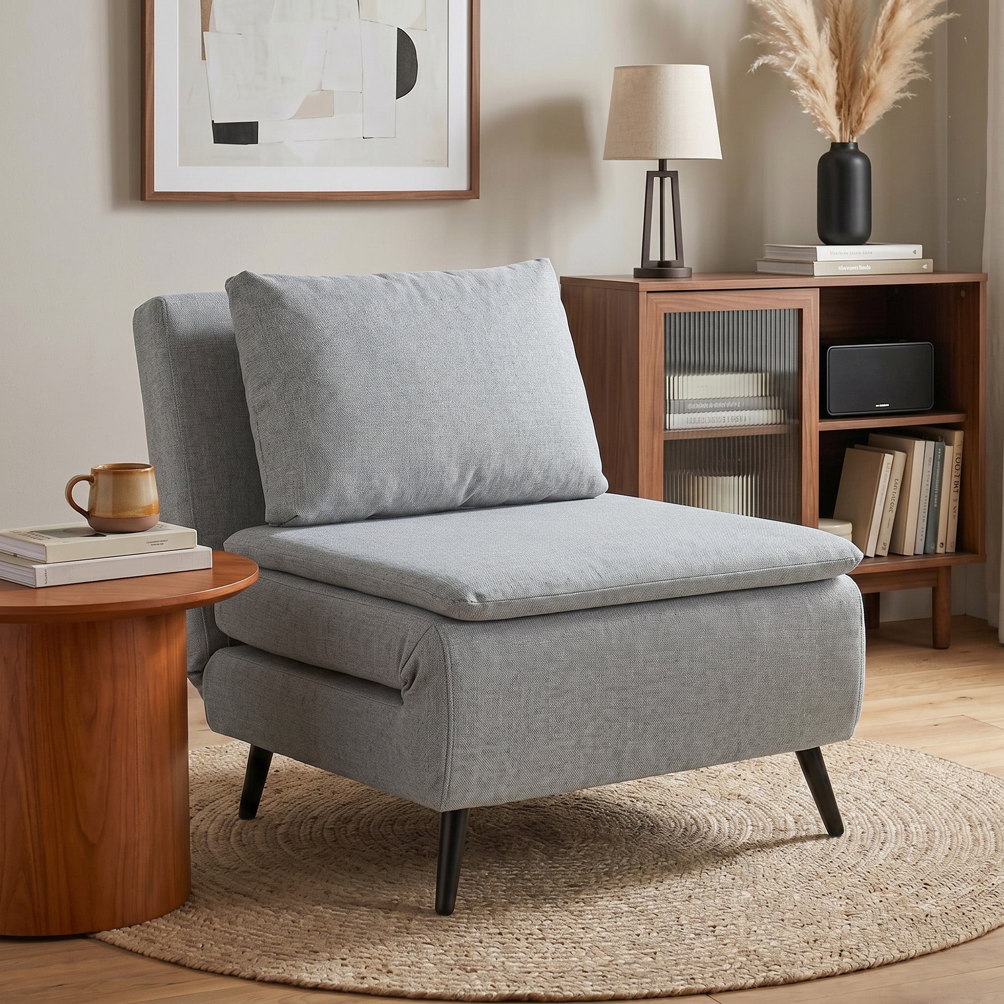 HOMCOM 3-in-1 Sofa Bed with Adjustable Backrest and Cushion, in Light Grey Linen-Effect Fabric