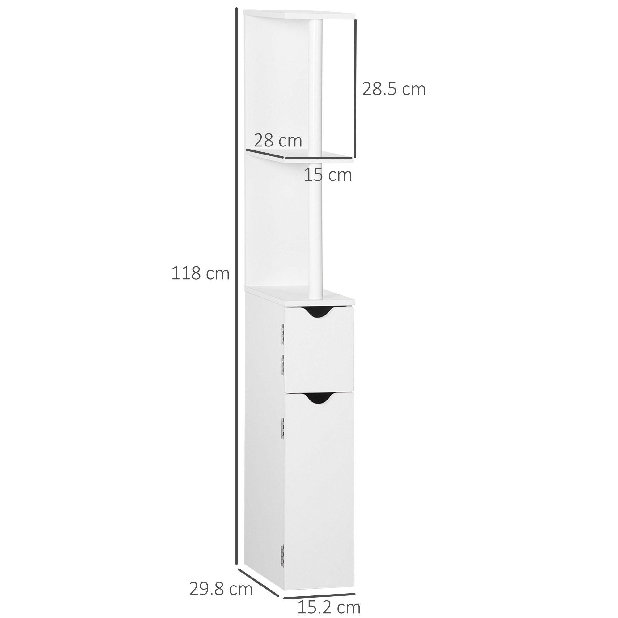 kleankin Bathroom Column with 2 Shelves and 2 Cabinets, Space-Saving Tall Cabinet 15.2x29.8x118 cm, White