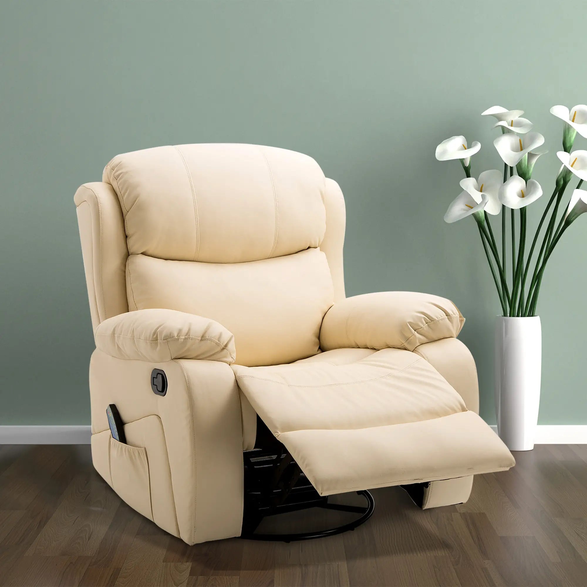 Beige Reclining Relax Chair with 8 Massage Points, Heating and Footrest, 97x92X104 cm