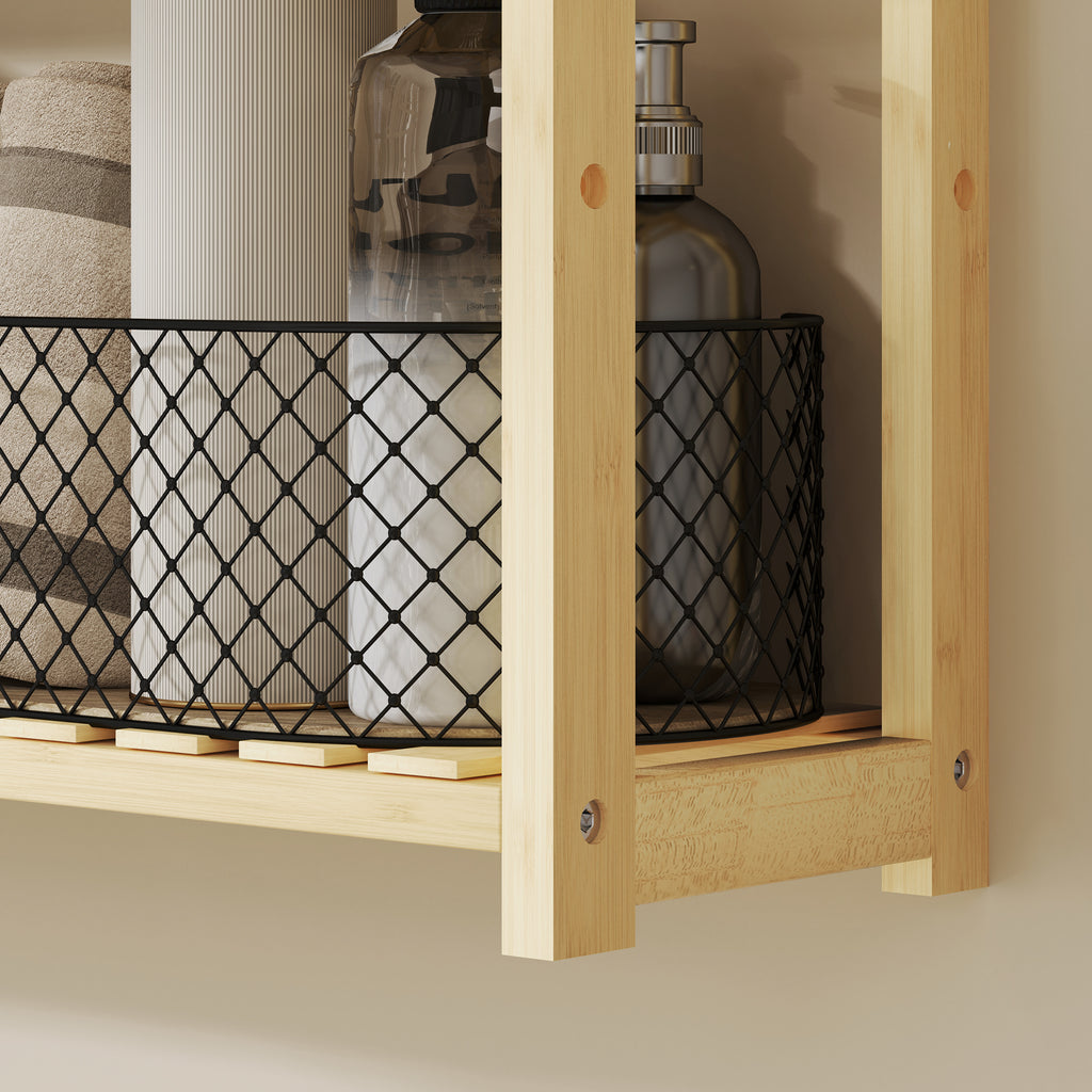 Bathroom Shelf with 3 Shelves Adjustable in 5 Positions, in Bamboo, 60x15x50 cm, color Wood