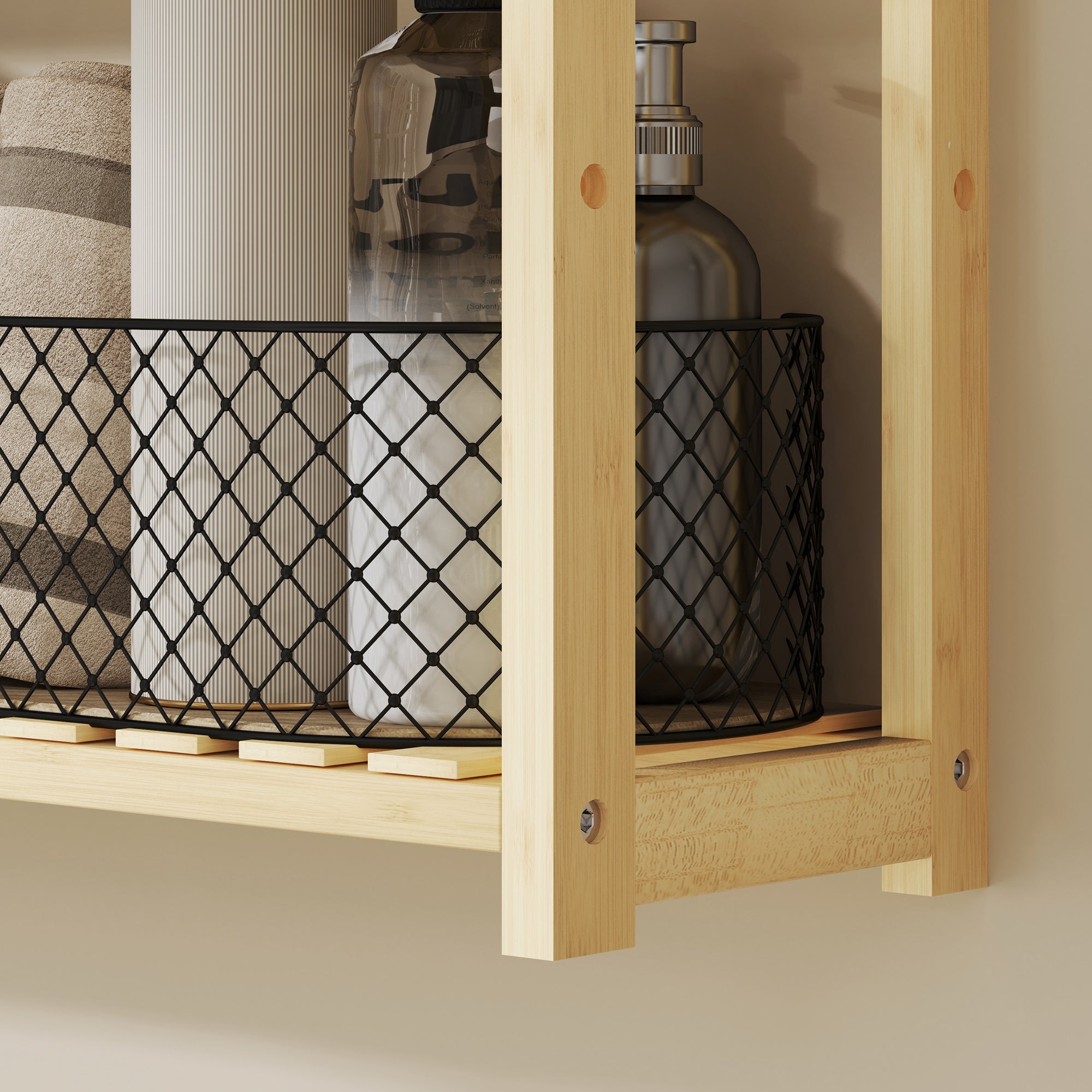 Bathroom Shelf with 3 Shelves Adjustable in 5 Positions, in Bamboo, 60x15x50 cm, color Wood